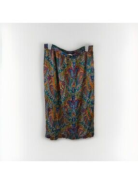 Vintage Multicolor Silk Skirt Floral Maxi Length Skirt Size 14